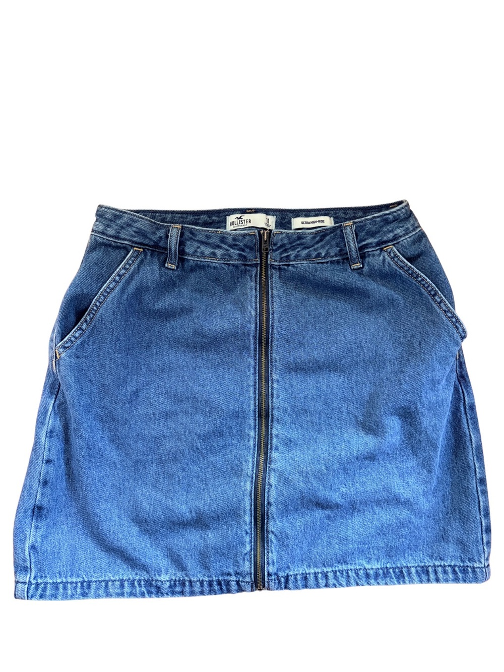 Hollister Ultra High Rise Denim Mini Skirt Size 11 Full Zip Y2K